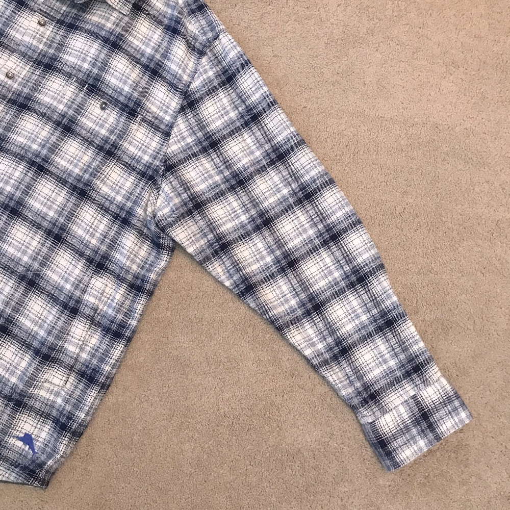 Tommy Bahama Heavyweight Flannel Shirt Mens Size XXL Plaid Blue White Cotton - Picture 9 of 14